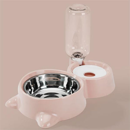 Dual Pet Food & Automatic Water Bowl Set