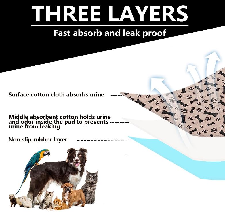 Reusable Washable Leak-Proof Absorbent Dog Pee Pad Potty-Train & Travel
