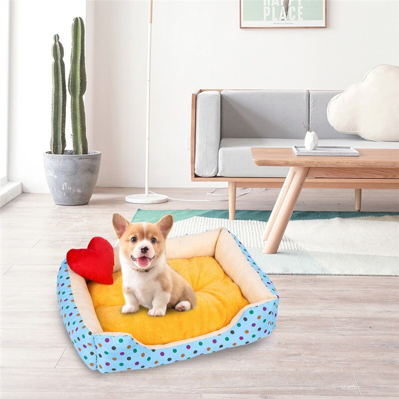 Colorful Rectangular Warm Plush Pet Dog Bed
