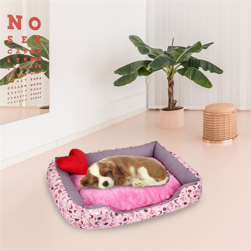 Colorful Rectangular Warm Plush Pet Dog Bed