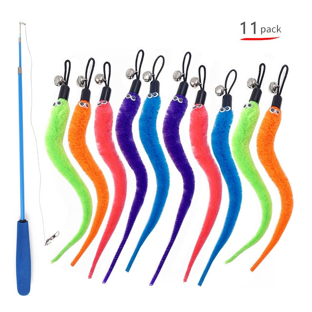 Feather Wand Retractable Fishing Pole Cat Toy Set