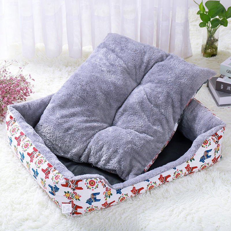 Colorful Rectangular Warm Plush Pet Dog Bed