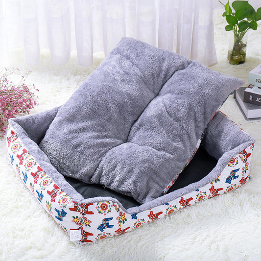 Colorful Rectangular Warm Plush Pet Dog Bed