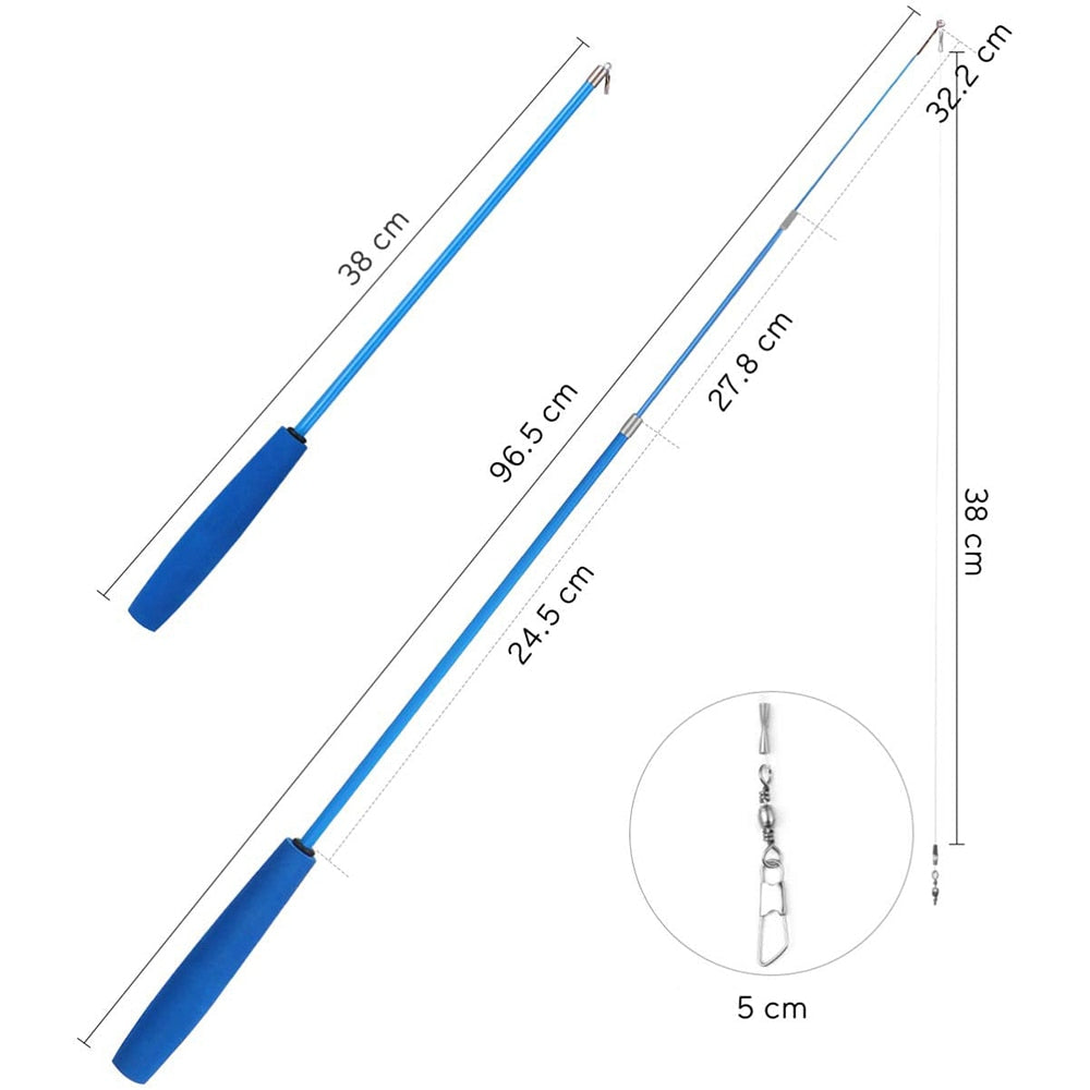 Feather Wand Retractable Fishing Pole Cat Toy Set