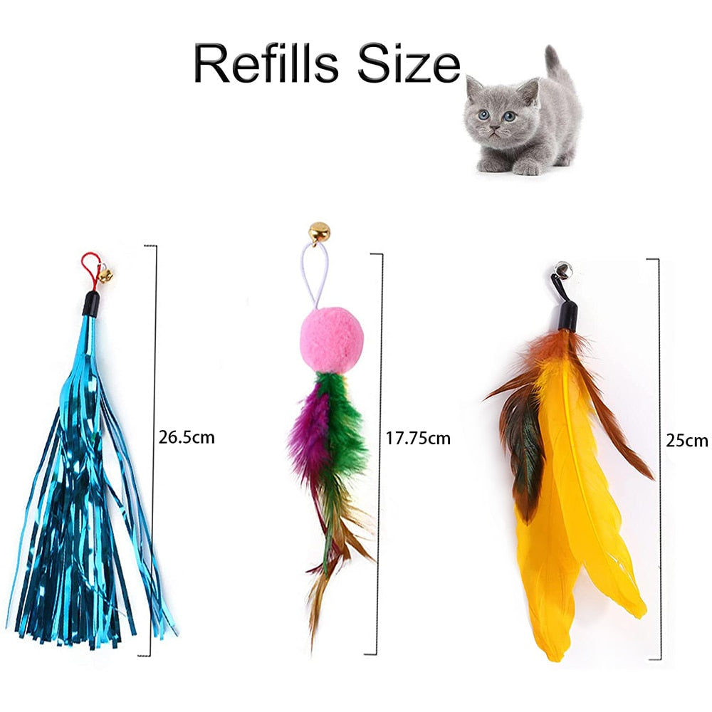 Feather Wand Retractable Fishing Pole Cat Toy Set