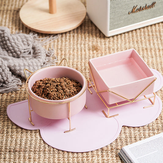 Elevated Stylish Ceramic Pet Food & Water Bowls on Reversible Stands
