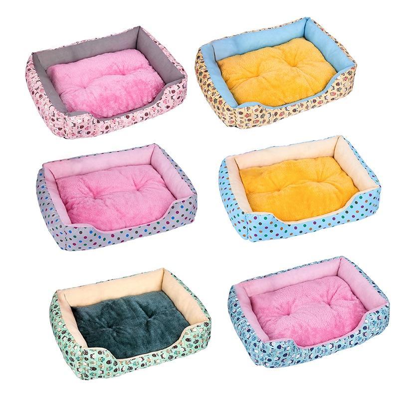 Colorful Rectangular Warm Plush Pet Dog Bed